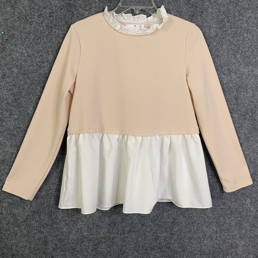 Hope Pullover 1 Pc Sweater & Shirt Ruffle Elastic Neck Nude Pink Babydoll Sz 8